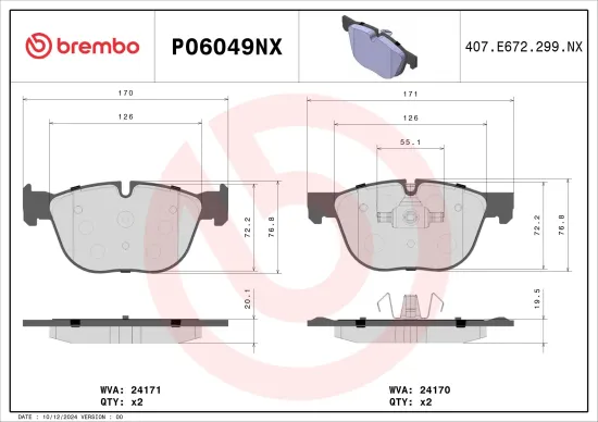 Bremsbelagsatz, Scheibenbremse Vorderachse BREMBO P06049NX Bild Bremsbelagsatz, Scheibenbremse Vorderachse BREMBO P06049NX
