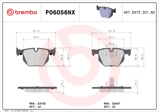 Bremsbelagsatz, Scheibenbremse Hinterachse BREMBO P06056NX Bild Bremsbelagsatz, Scheibenbremse Hinterachse BREMBO P06056NX