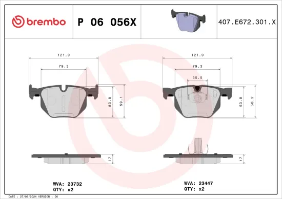 Bremsbelagsatz, Scheibenbremse Hinterachse BREMBO P 06 056X Bild Bremsbelagsatz, Scheibenbremse Hinterachse BREMBO P 06 056X