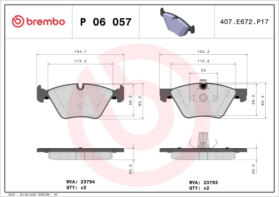 Bremsbelagsatz, Scheibenbremse Vorderachse BREMBO P 06 057 Bild Bremsbelagsatz, Scheibenbremse Vorderachse BREMBO P 06 057