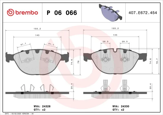 Bremsbelagsatz, Scheibenbremse Vorderachse BREMBO P 06 066 Bild Bremsbelagsatz, Scheibenbremse Vorderachse BREMBO P 06 066