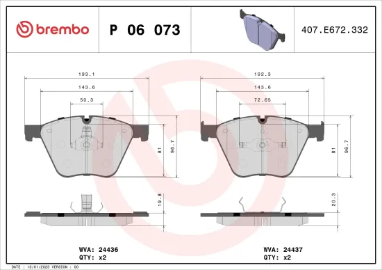 Bremsbelagsatz, Scheibenbremse BREMBO P 06 073 Bild Bremsbelagsatz, Scheibenbremse BREMBO P 06 073