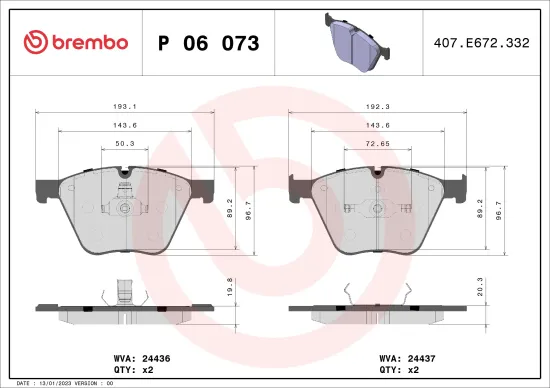 Bremsbelagsatz, Scheibenbremse BREMBO P 06 073 Bild Bremsbelagsatz, Scheibenbremse BREMBO P 06 073