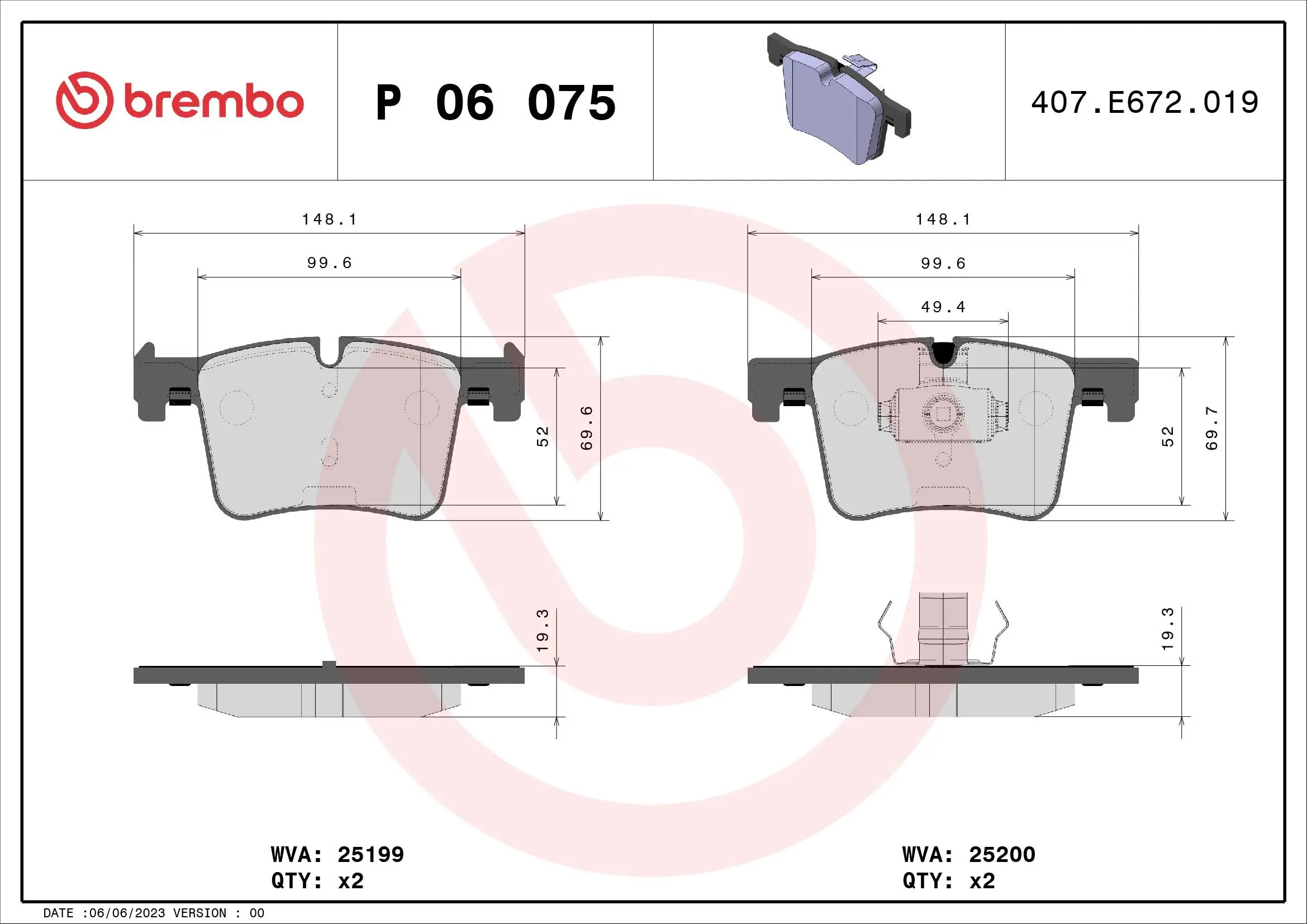 Bremsbelagsatz, Scheibenbremse BREMBO P 06 075