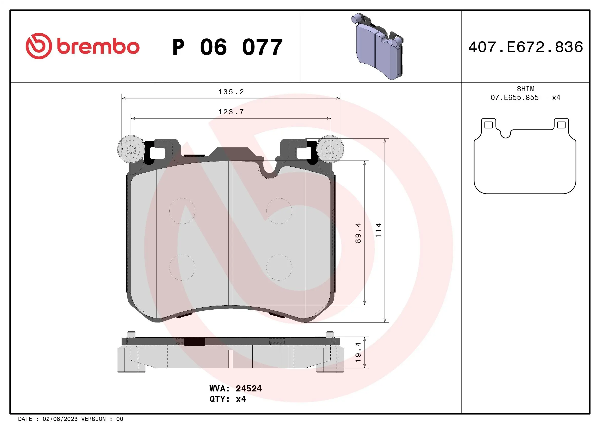 Bremsbelagsatz, Scheibenbremse Vorderachse BREMBO P 06 077