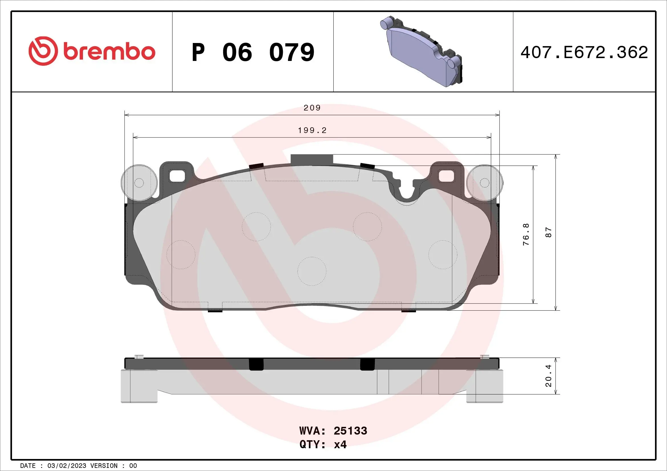 Bremsbelagsatz, Scheibenbremse Vorderachse BREMBO P 06 079