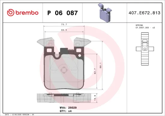 Bremsbelagsatz, Scheibenbremse Hinterachse BREMBO P 06 087 Bild Bremsbelagsatz, Scheibenbremse Hinterachse BREMBO P 06 087