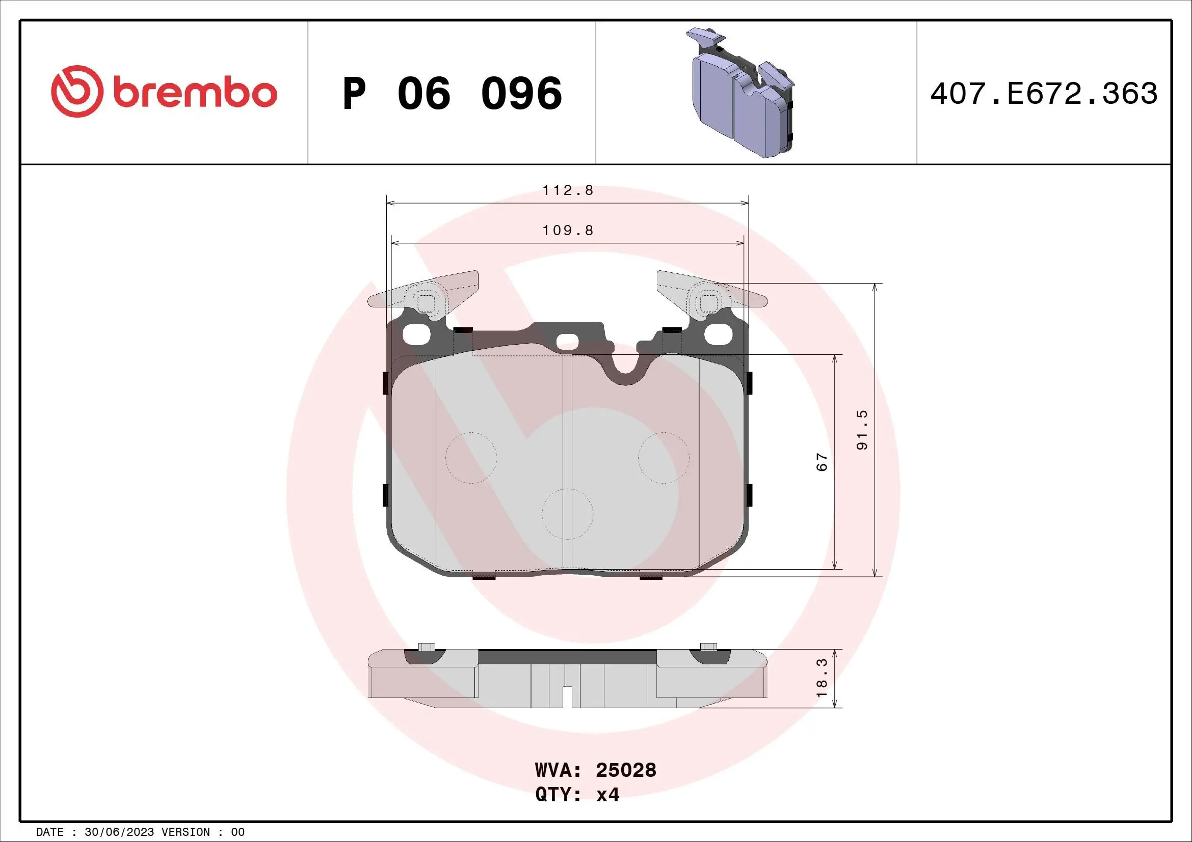 Bremsbelagsatz, Scheibenbremse Vorderachse BREMBO P 06 096