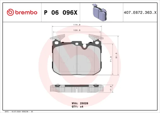 Bremsbelagsatz, Scheibenbremse Vorderachse BREMBO P 06 096X Bild Bremsbelagsatz, Scheibenbremse Vorderachse BREMBO P 06 096X