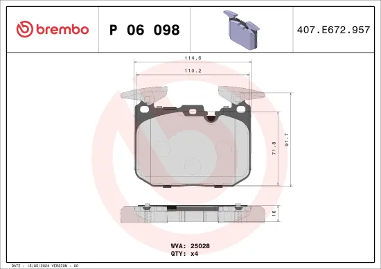 Bremsbelagsatz, Scheibenbremse Vorderachse BREMBO P 06 098 Bild Bremsbelagsatz, Scheibenbremse Vorderachse BREMBO P 06 098