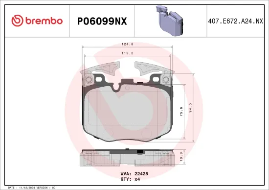 Bremsbelagsatz, Scheibenbremse Vorderachse BREMBO P06099NX Bild Bremsbelagsatz, Scheibenbremse Vorderachse BREMBO P06099NX