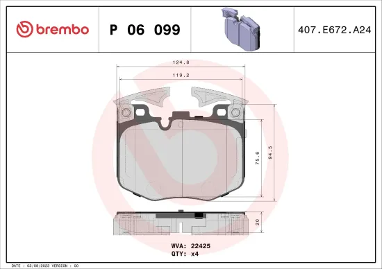 Bremsbelagsatz, Scheibenbremse BREMBO P 06 099 Bild Bremsbelagsatz, Scheibenbremse BREMBO P 06 099