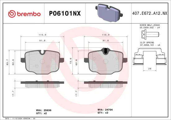 Bremsbelagsatz, Scheibenbremse BREMBO P06101NX Bild Bremsbelagsatz, Scheibenbremse BREMBO P06101NX