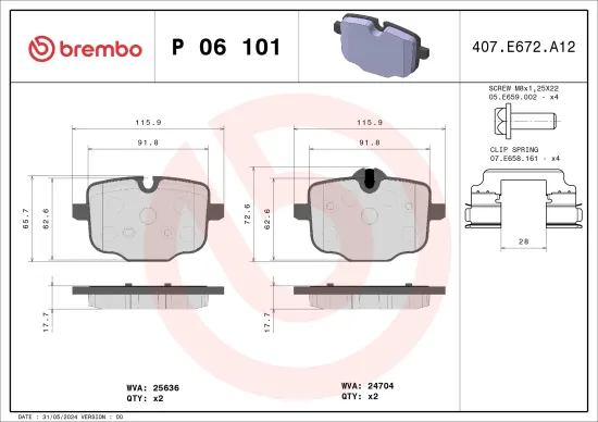 Bremsbelagsatz, Scheibenbremse BREMBO P 06 101 Bild Bremsbelagsatz, Scheibenbremse BREMBO P 06 101