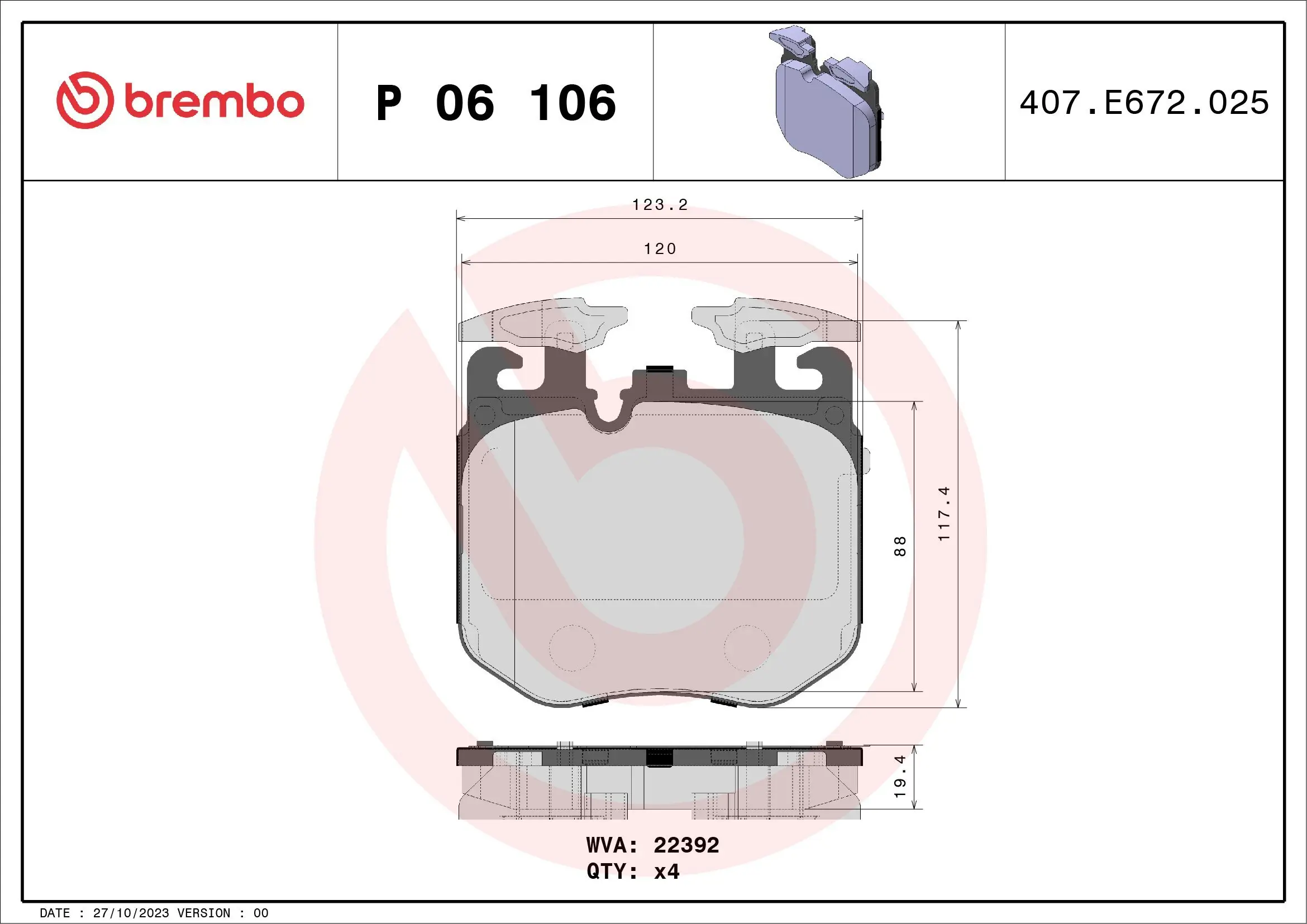 Bremsbelagsatz, Scheibenbremse BREMBO P 06 106