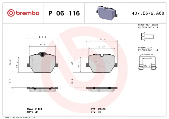 Bremsbelagsatz, Scheibenbremse BREMBO P 06 116 Bild Bremsbelagsatz, Scheibenbremse BREMBO P 06 116