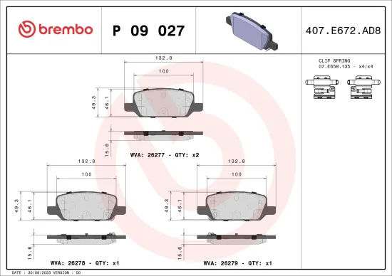 Bremsbelagsatz, Scheibenbremse BREMBO P 09 027 Bild Bremsbelagsatz, Scheibenbremse BREMBO P 09 027