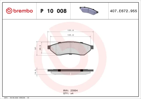 Bremsbelagsatz, Scheibenbremse Hinterachse BREMBO P 10 008 Bild Bremsbelagsatz, Scheibenbremse Hinterachse BREMBO P 10 008