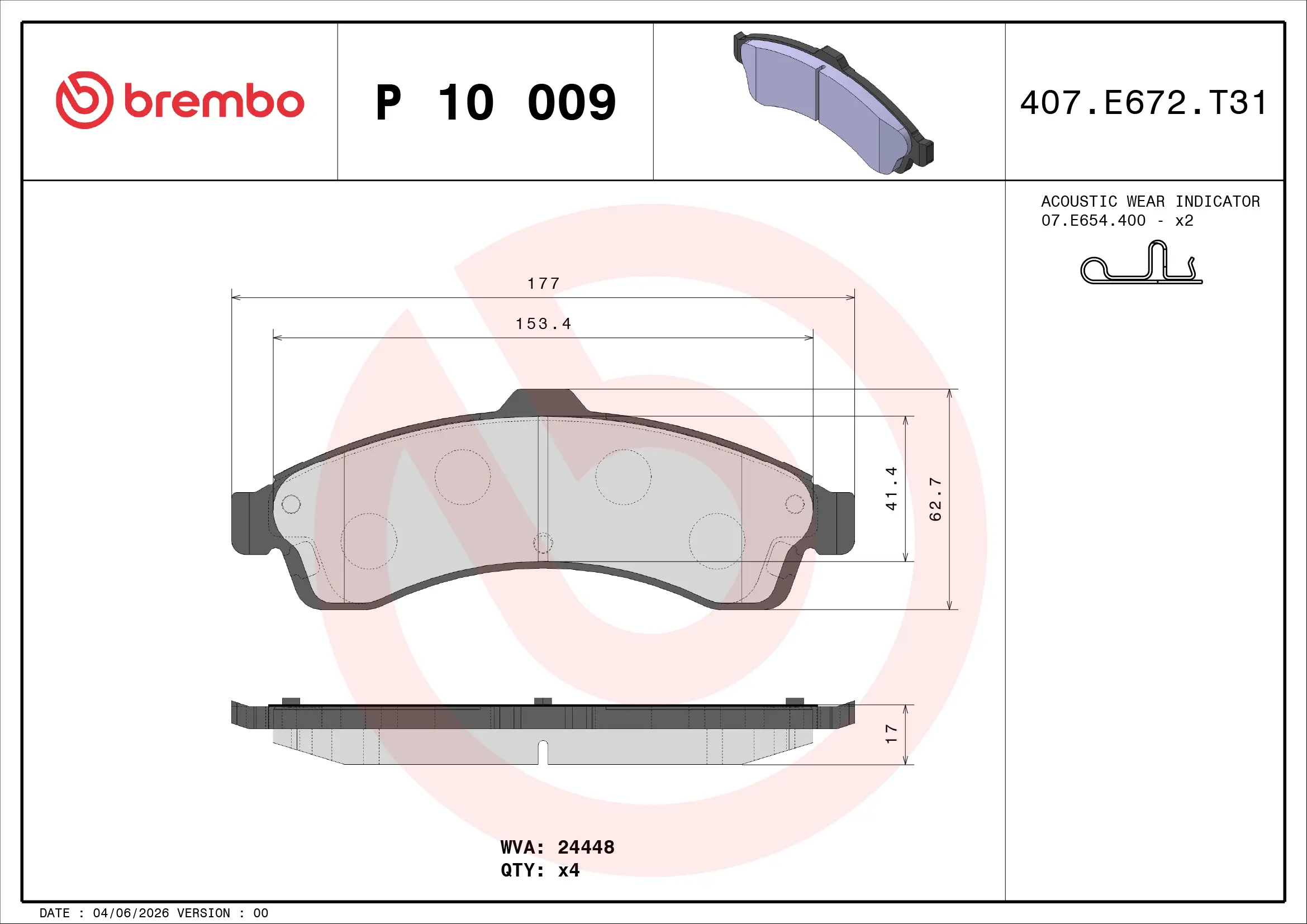 Bremsbelagsatz, Scheibenbremse Vorderachse BREMBO P 10 009