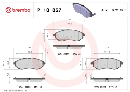 Bremsbelagsatz, Scheibenbremse Vorderachse BREMBO P 10 057 Bild Bremsbelagsatz, Scheibenbremse Vorderachse BREMBO P 10 057