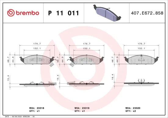 Bremsbelagsatz, Scheibenbremse Vorderachse BREMBO P 11 011 Bild Bremsbelagsatz, Scheibenbremse Vorderachse BREMBO P 11 011