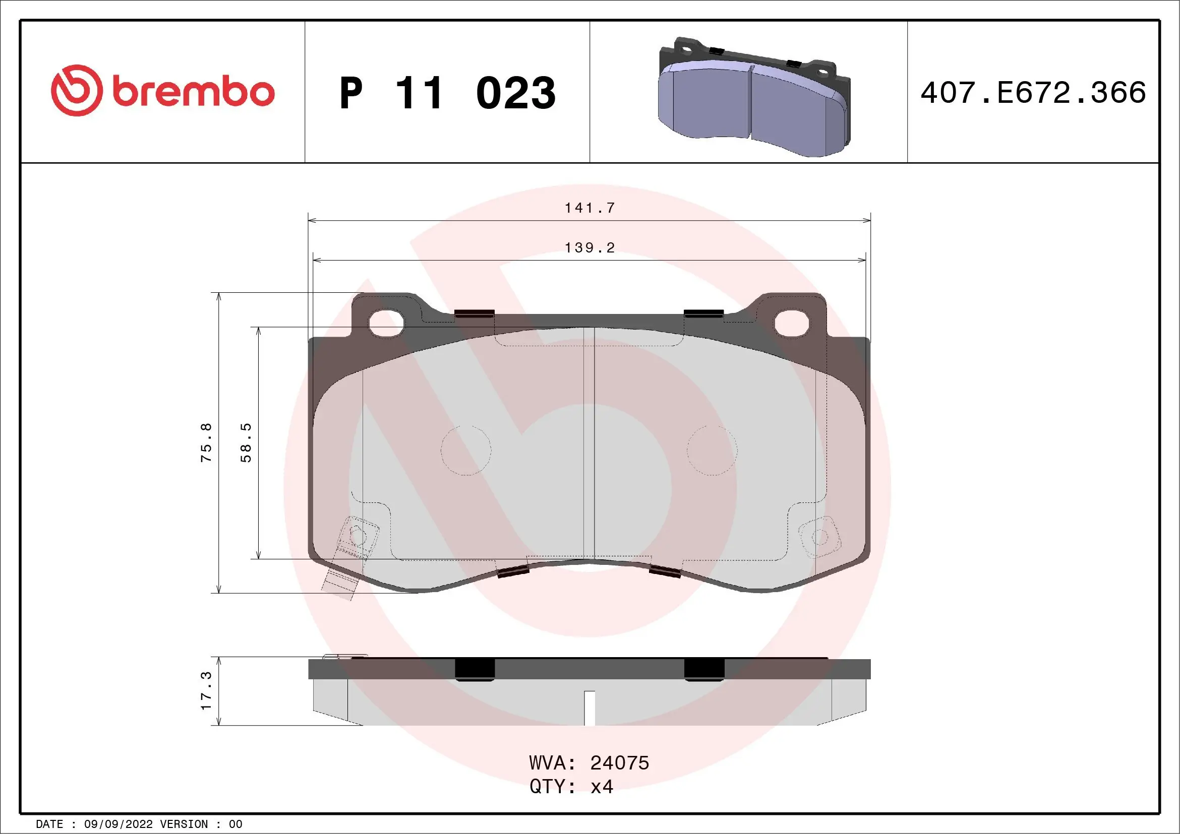 Bremsbelagsatz, Scheibenbremse Vorderachse BREMBO P 11 023