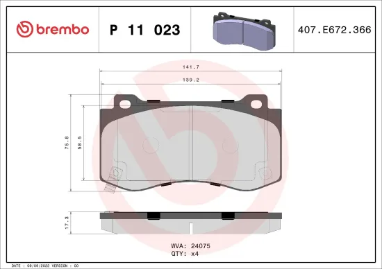 Bremsbelagsatz, Scheibenbremse Vorderachse BREMBO P 11 023 Bild Bremsbelagsatz, Scheibenbremse Vorderachse BREMBO P 11 023