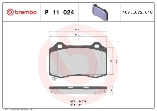 Bremsbelagsatz, Scheibenbremse Hinterachse BREMBO P 11 024 Bild Bremsbelagsatz, Scheibenbremse Hinterachse BREMBO P 11 024