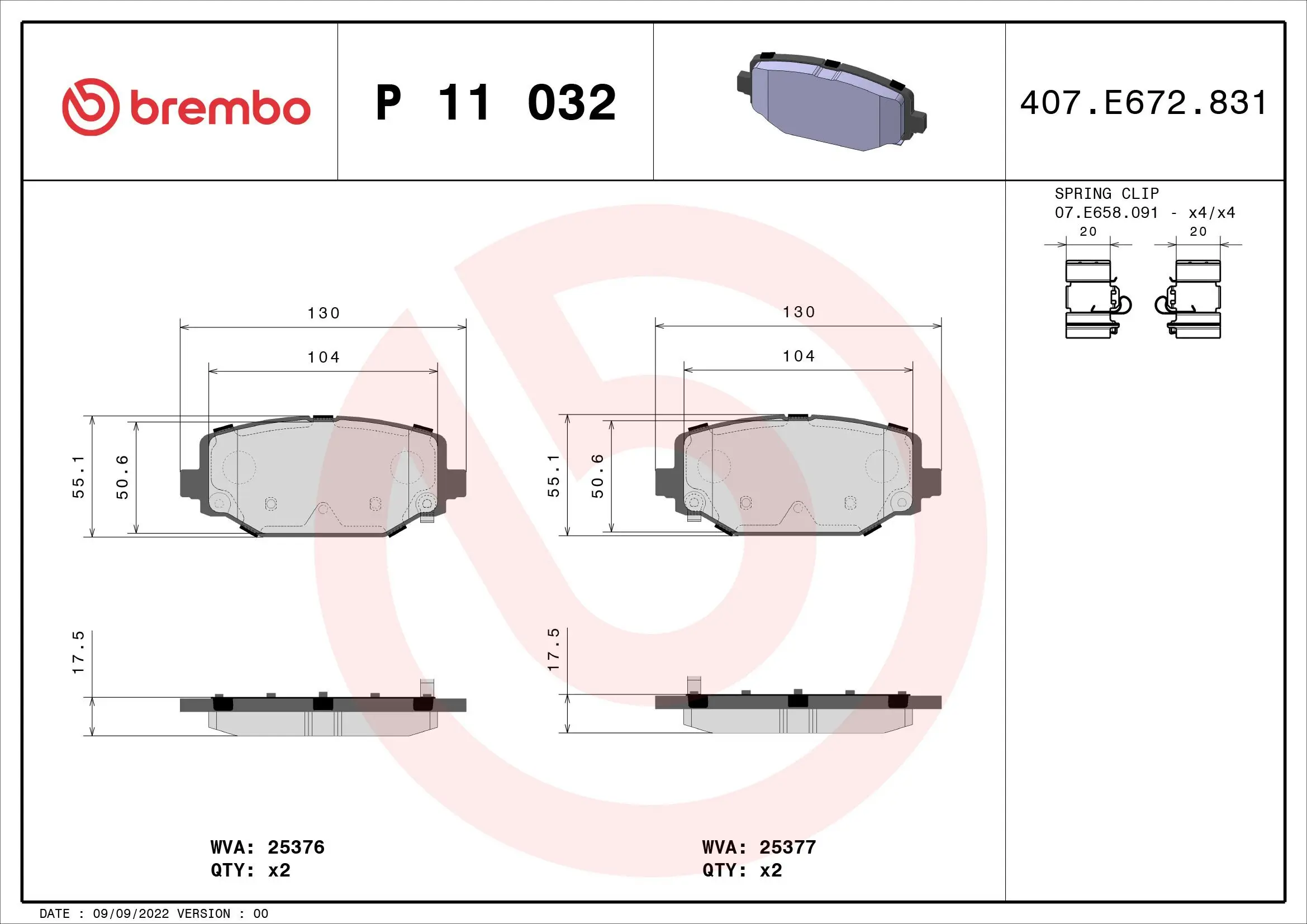 Bremsbelagsatz, Scheibenbremse Hinterachse BREMBO P 11 032