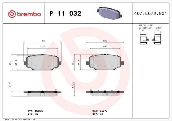 Bremsbelagsatz, Scheibenbremse Hinterachse BREMBO P 11 032 Bild Bremsbelagsatz, Scheibenbremse Hinterachse BREMBO P 11 032