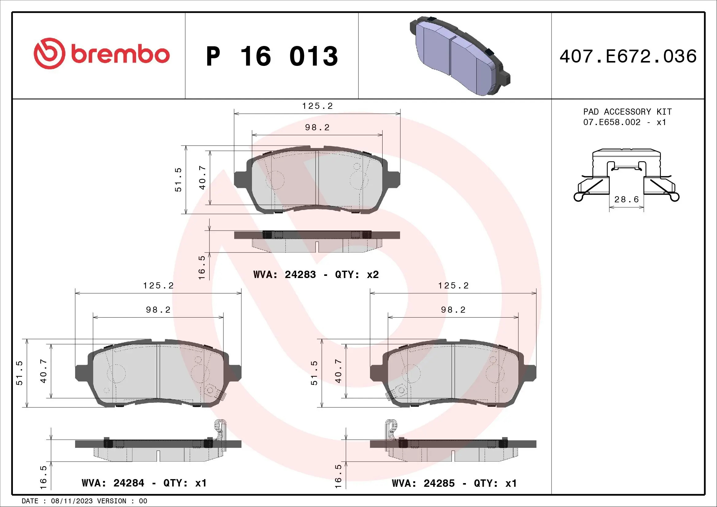 Bremsbelagsatz, Scheibenbremse BREMBO P 16 013