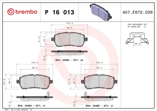 Bremsbelagsatz, Scheibenbremse BREMBO P 16 013 Bild Bremsbelagsatz, Scheibenbremse BREMBO P 16 013