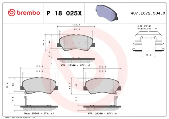 Bremsbelagsatz, Scheibenbremse Vorderachse BREMBO P 18 025X Bild Bremsbelagsatz, Scheibenbremse Vorderachse BREMBO P 18 025X