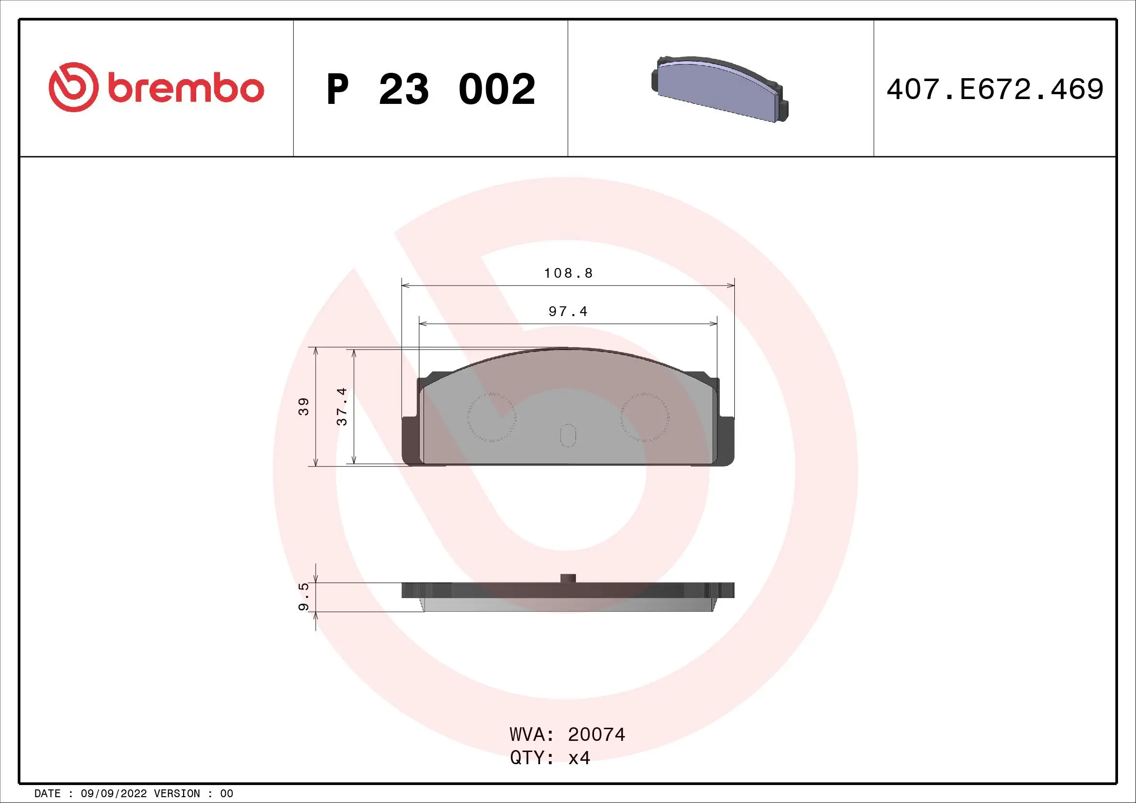 Bremsbelagsatz, Scheibenbremse Hinterachse BREMBO P 23 002