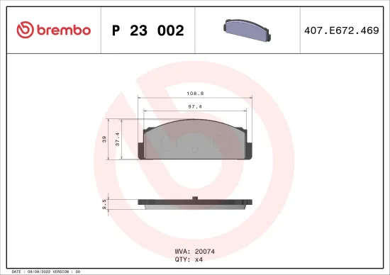 Bremsbelagsatz, Scheibenbremse Hinterachse BREMBO P 23 002 Bild Bremsbelagsatz, Scheibenbremse Hinterachse BREMBO P 23 002