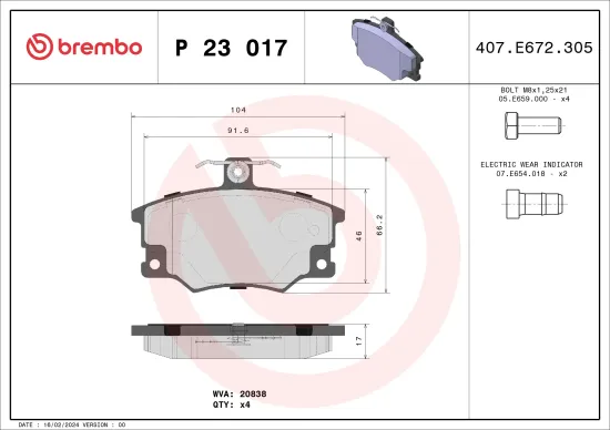 Bremsbelagsatz, Scheibenbremse BREMBO P 23 017 Bild Bremsbelagsatz, Scheibenbremse BREMBO P 23 017