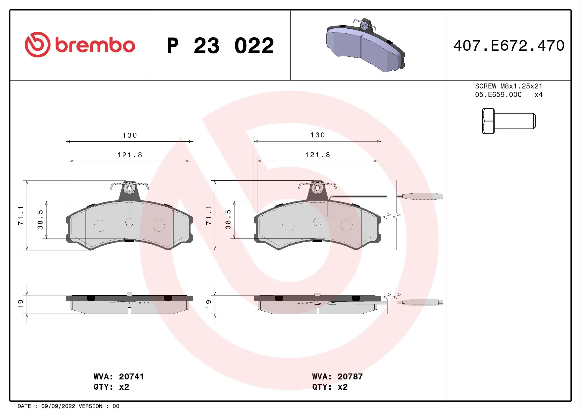 Bremsbelagsatz, Scheibenbremse BREMBO P 23 022