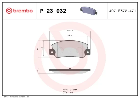 Bremsbelagsatz, Scheibenbremse Hinterachse BREMBO P 23 032 Bild Bremsbelagsatz, Scheibenbremse Hinterachse BREMBO P 23 032