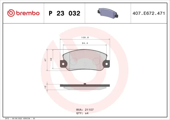 Bremsbelagsatz, Scheibenbremse Hinterachse BREMBO P 23 032 Bild Bremsbelagsatz, Scheibenbremse Hinterachse BREMBO P 23 032