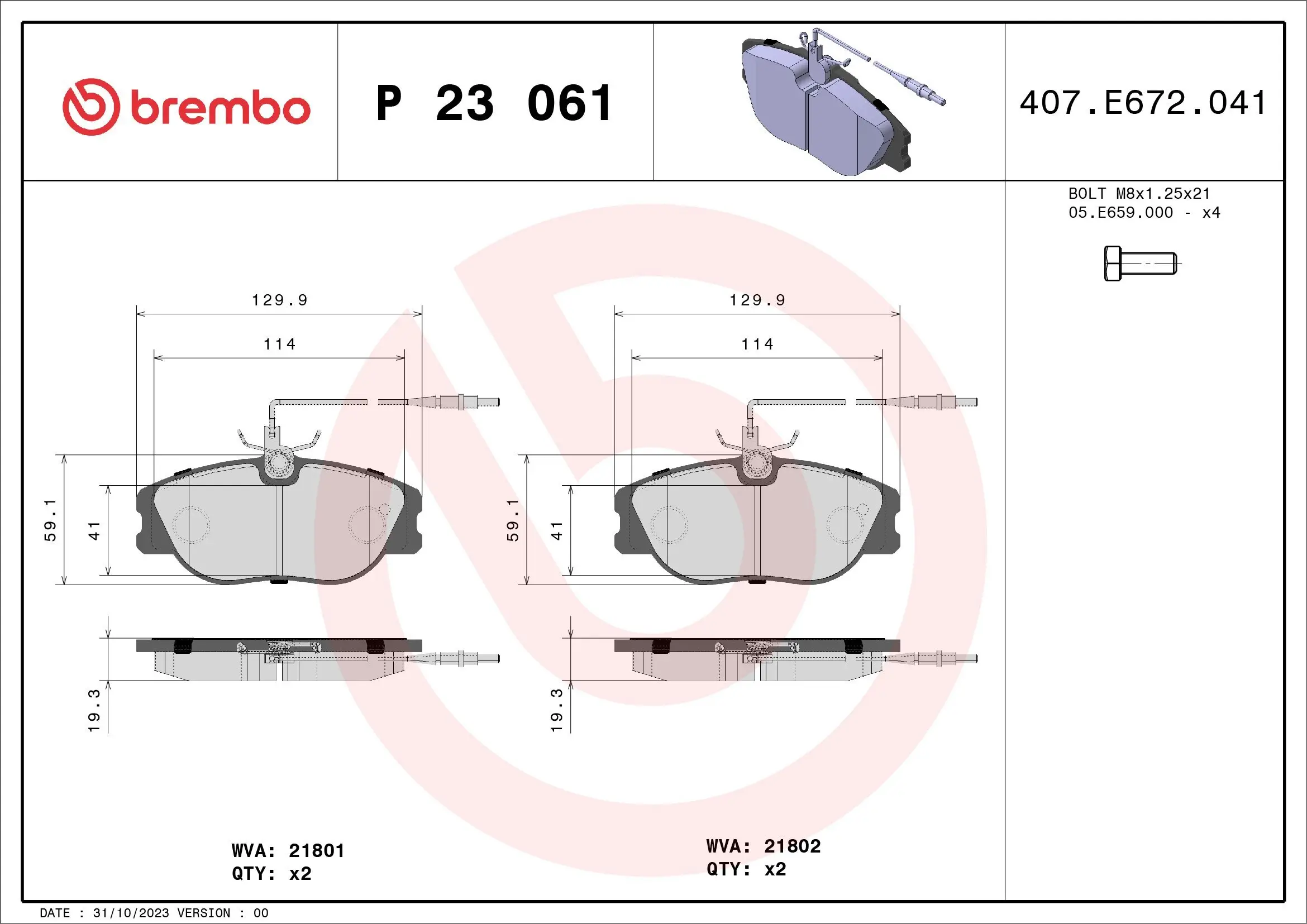 Bremsbelagsatz, Scheibenbremse BREMBO P 23 061
