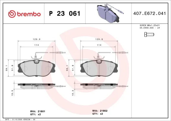 Bremsbelagsatz, Scheibenbremse BREMBO P 23 061 Bild Bremsbelagsatz, Scheibenbremse BREMBO P 23 061