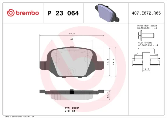 Bremsbelagsatz, Scheibenbremse Hinterachse BREMBO P 23 064 Bild Bremsbelagsatz, Scheibenbremse Hinterachse BREMBO P 23 064