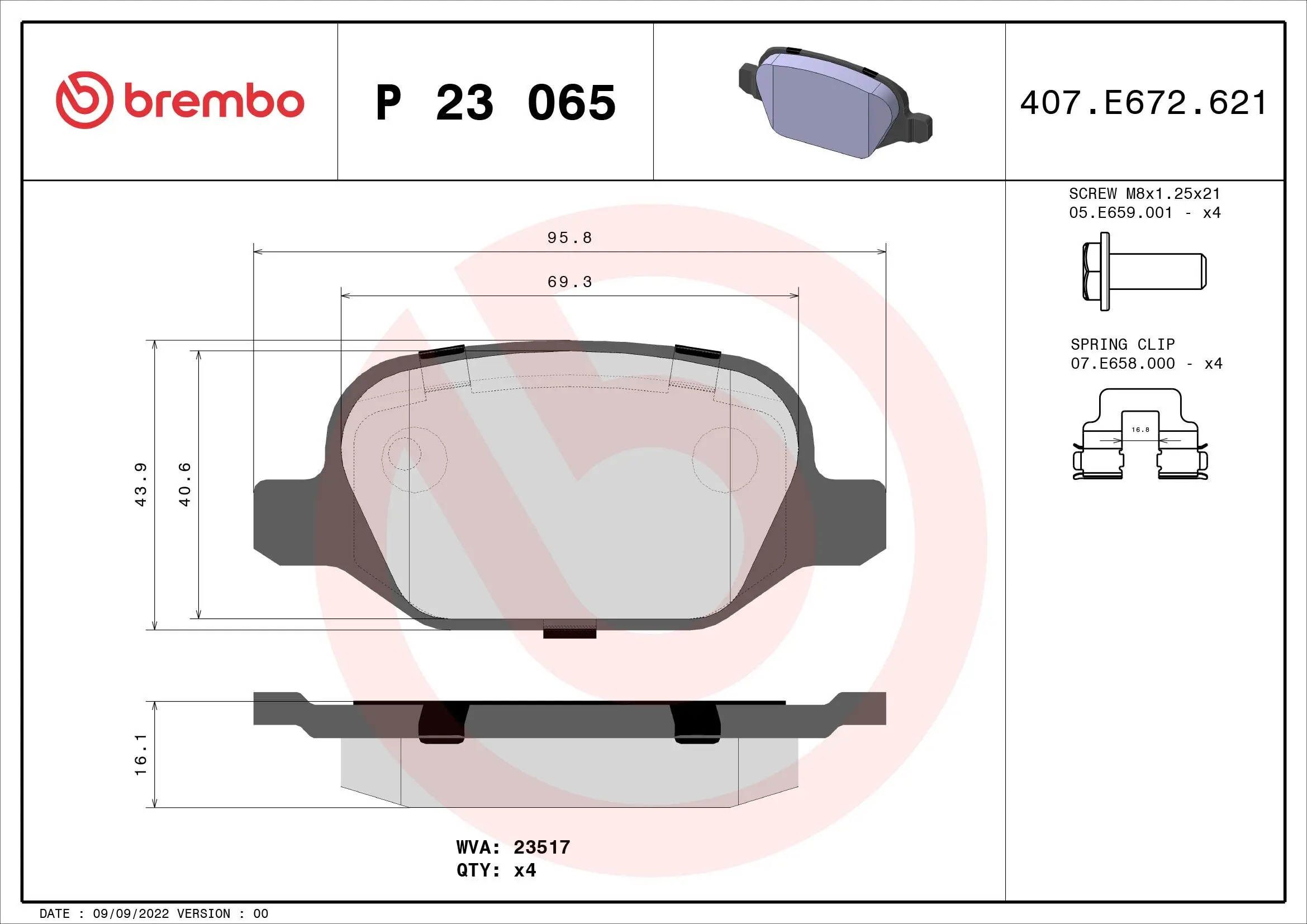 Bremsbelagsatz, Scheibenbremse Hinterachse BREMBO P 23 065