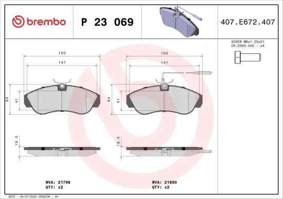 Bremsbelagsatz, Scheibenbremse BREMBO P 23 069 Bild Bremsbelagsatz, Scheibenbremse BREMBO P 23 069