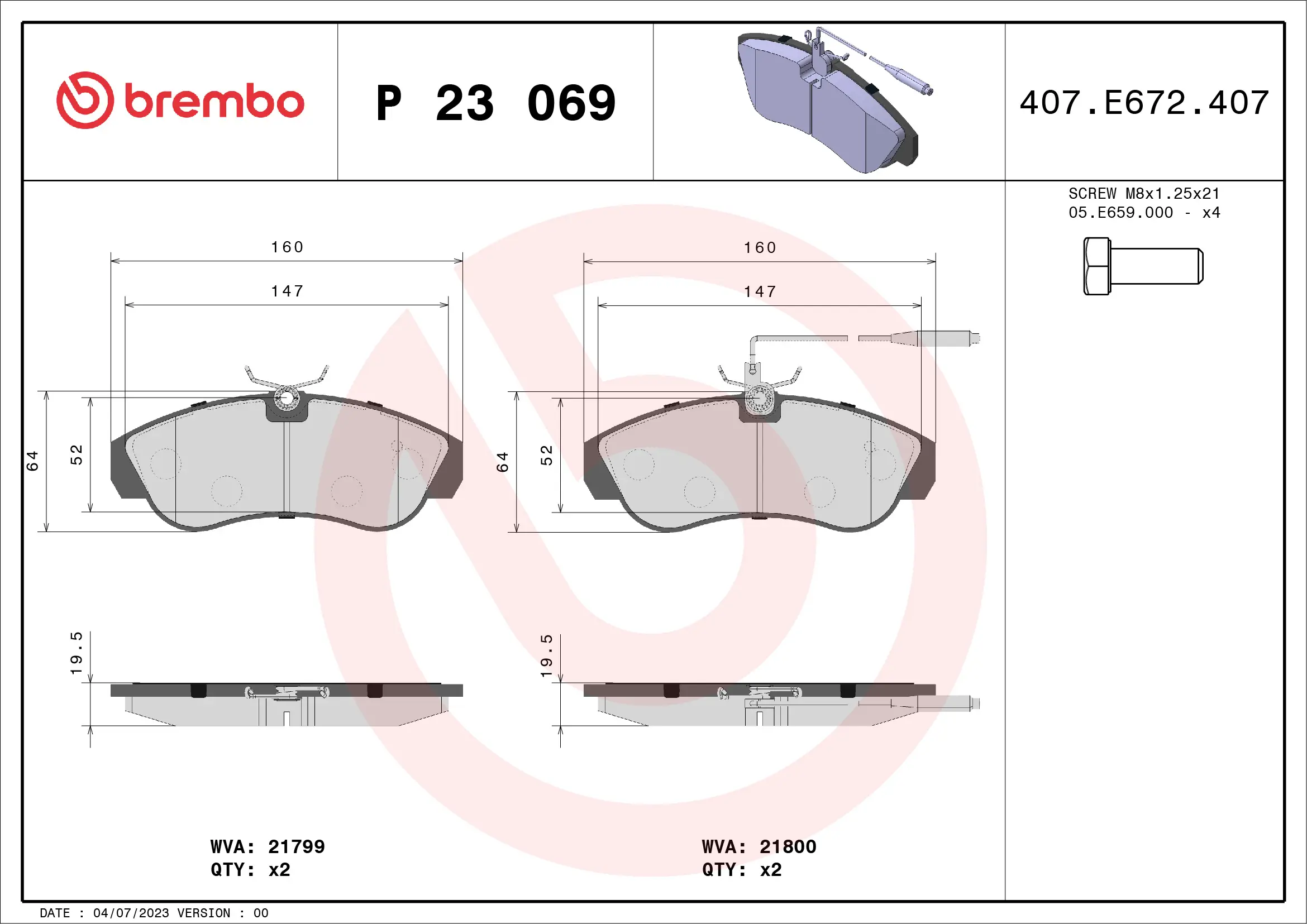 Bremsbelagsatz, Scheibenbremse Vorderachse BREMBO P 23 069