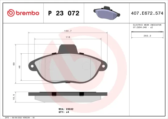Bremsbelagsatz, Scheibenbremse Vorderachse BREMBO P 23 072 Bild Bremsbelagsatz, Scheibenbremse Vorderachse BREMBO P 23 072
