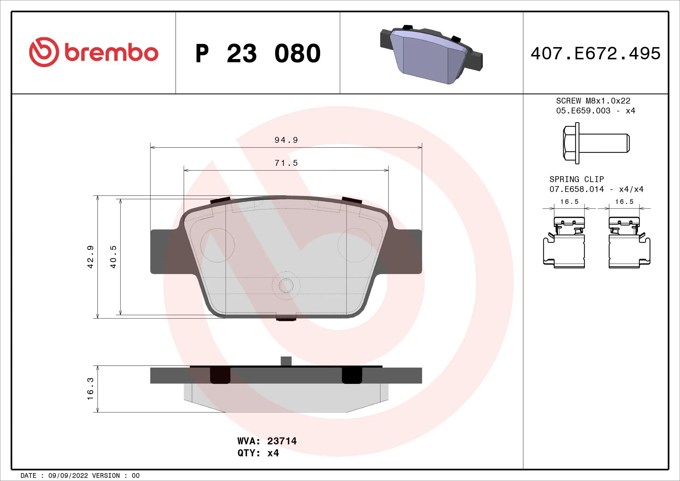 Bremsbelagsatz, Scheibenbremse Hinterachse BREMBO P 23 080
