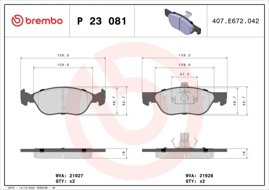Bremsbelagsatz, Scheibenbremse Vorderachse BREMBO P 23 081 Bild Bremsbelagsatz, Scheibenbremse Vorderachse BREMBO P 23 081