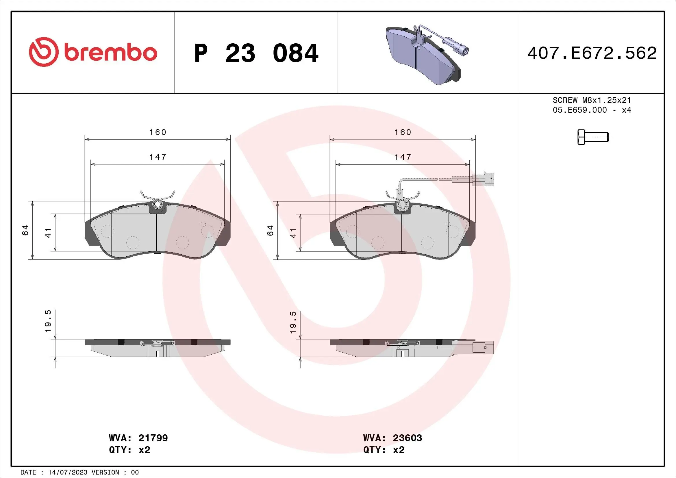 Bremsbelagsatz, Scheibenbremse Vorderachse BREMBO P 23 084