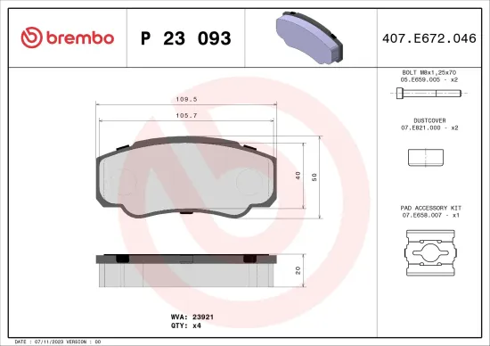 Bremsbelagsatz, Scheibenbremse Hinterachse BREMBO P 23 093 Bild Bremsbelagsatz, Scheibenbremse Hinterachse BREMBO P 23 093